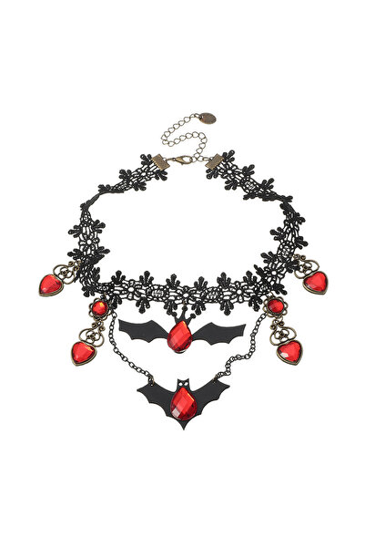 EFAYN.RO Halloween women's necklace, black, with lilac pendant and red crysta...