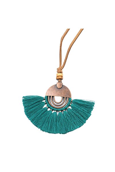 EFAYN.RO Colier lung, pentru femei, model evantai, prindere pe snur, verde, E...