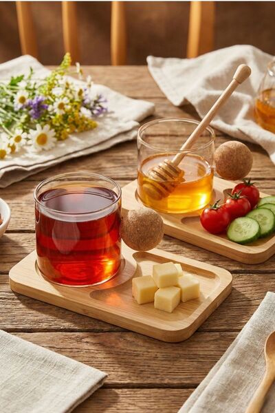 HUBBYCHEF 6'lı Bambu Tabaklı Espresso Kahve Bardağı Takımı