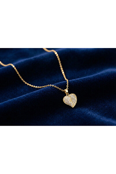 Bluw Jewelry Heart Necklace with Stones Gold Color Romantic Heart Necklace wi...