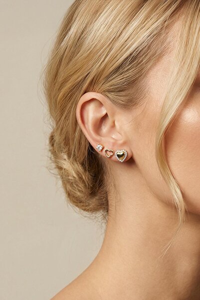 Rays 0150 Hearted Multiple Earring Set Gold