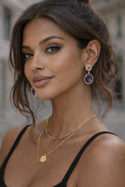 Karşıyaka Bijuteri Xuping Mor Taşlı Sallantılı Küpe