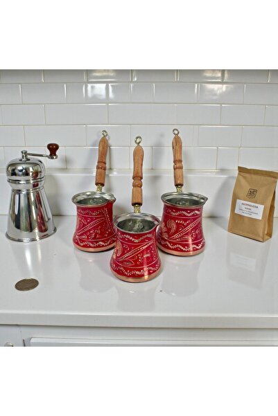 Yardımcı Bakır Since 1997 وعاء قهوة كلاسيكي مطلي بالنحاس مكون من 3 قطع