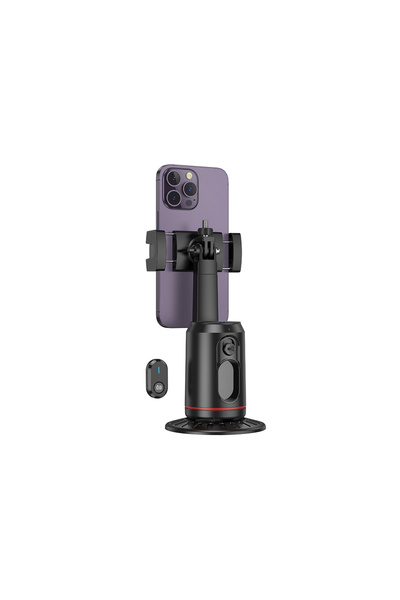 Hoco Suport tip Selfie, Face Auto-Tracking, 1200mAh, Rotativ 355°, telecomanda de control, Lotus, Black