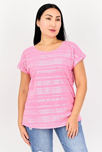 Amara Reya Women Crew Neck Cap Sleeve Allover Print T-Shirt, Multicolor