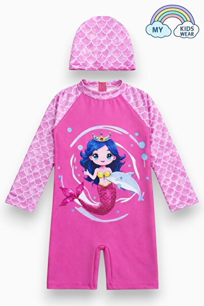 My Kids Wear Girl's Long Sleeve Swimsuit and Cap-Set 3-10 Years 12598