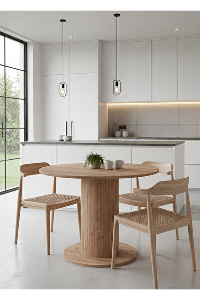 OlcayAksesuar Güneş Model MDF Ayaklı 90cm Çaplı Yuvarlak Yemek Masası (SANDAL...