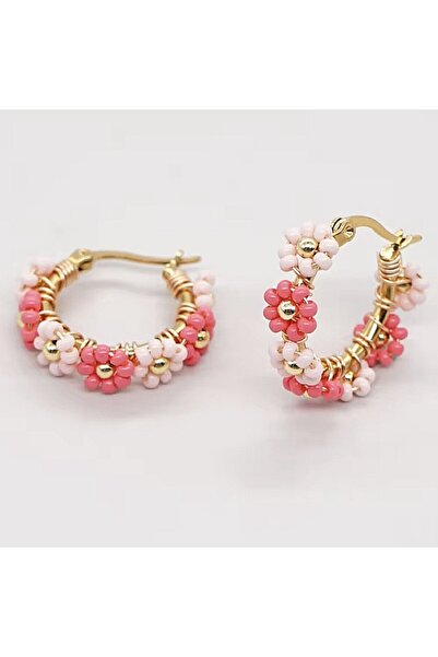 Ezera Let the feminine energy flow, pink boho round earrings made of Miyuki b...