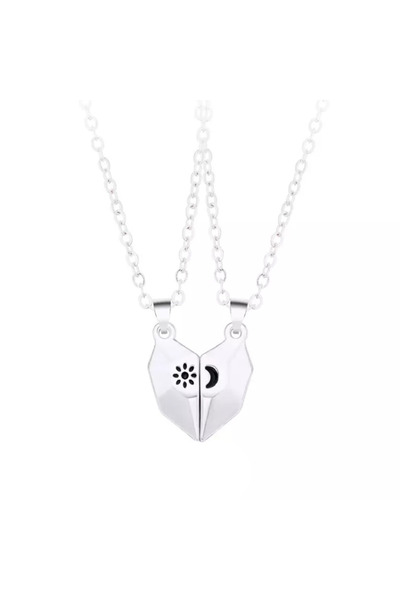 EFAYN.RO Couple chain set with heart magnet pendant, sun and moon pattern, un...