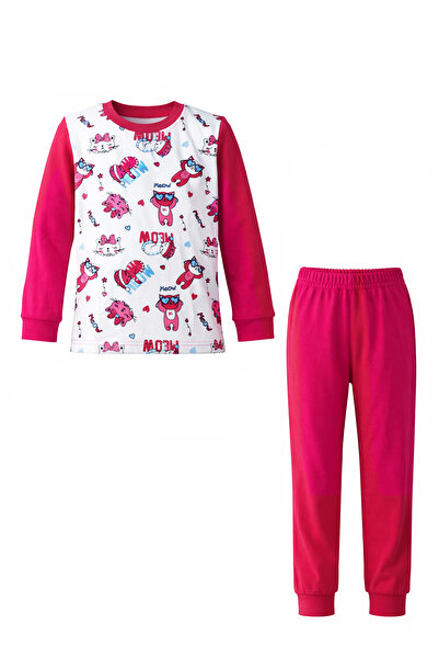 REMSA Girl's Cotton Patterned Pajama Set 6068-02 Fuchsia