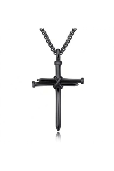 EFAYN.RO Lant cu pandantiv cruce, model cross, negru, unisex, EFAYN