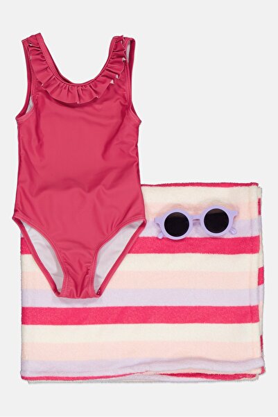 L&J Swim Club Toddlers Girl 3 Pcs Solid Swim Set, Multicolor