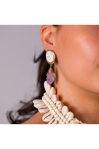 Ezera Elegant Drop Earrings with Amethyst and Mother of Pearl