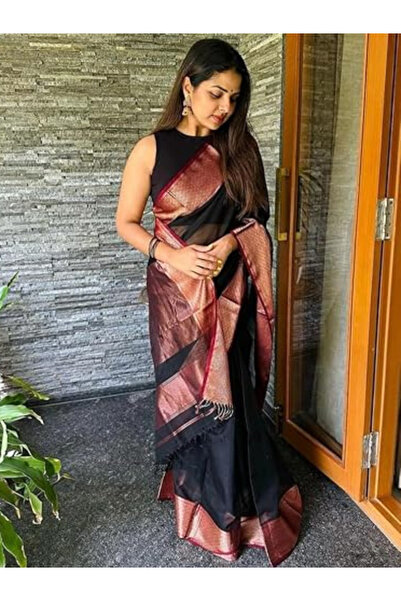 MYSMAR Black Georgette Saree - KTZ6047 | Black