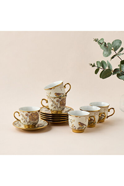 Alina Floral Print 12-Piece Porcelain Cup and Saucer Set - 90 ml