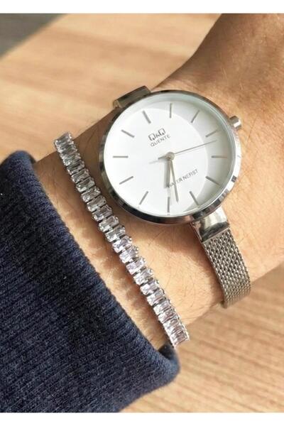 Q&Q Women's Silver Metal Cord White Dial Wristwatch with Bracelet Gift 2 Year...