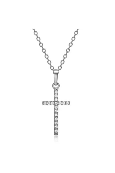 EFAYN.RO Lant cu cruce si cristale semipretioase, argintiu, dama, EFAYN