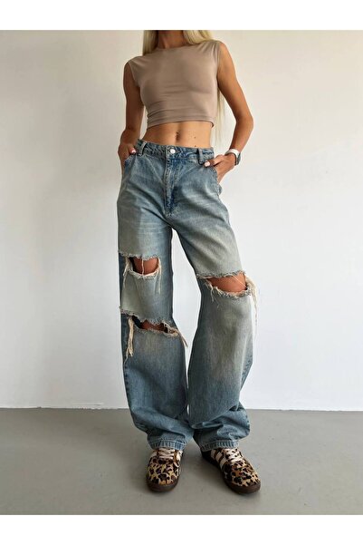 Rabona Fashion Rebel Storm Yırtık Baggy Jean