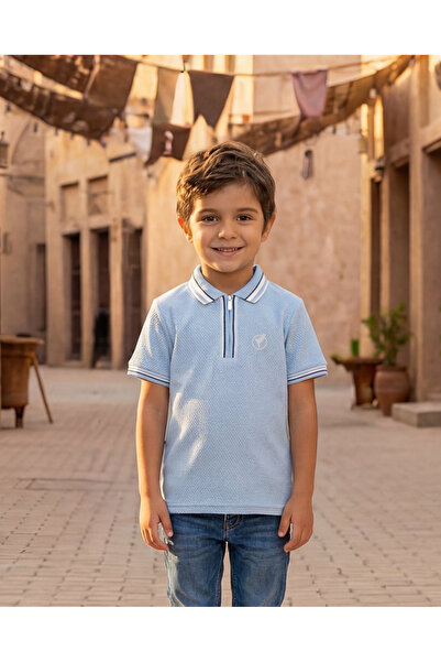 REDTAG Boys Mint Jacquard Zip Placket Polo T-Shirt