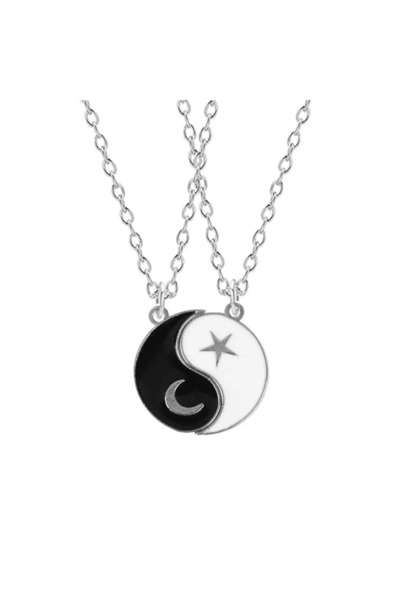 EFAYN.RO Couple chain set with ying and yang pendants, sun and stars pattern,...
