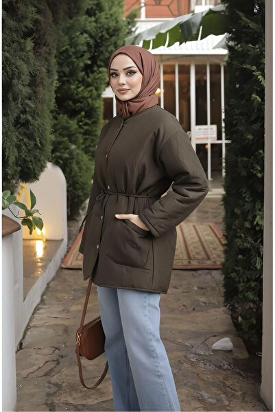 MEİLİN Khaki Quilted Patterned Lined Snap Jacket