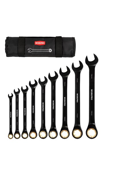 Workpro Wp202602 8-19mm 9 Piece Cr-V Professional Ratchet Combination Wrench ...