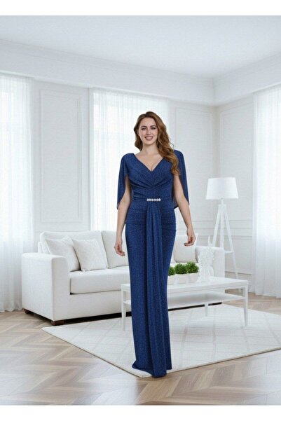 alqarat Elite Shimmer Gown with Crystal Waist