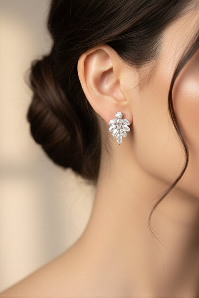 Happyline Zirkon Taşlı Minimal Küpe Gelin Küpe Abiye Küpe Gümüş Kaplama Kına ...