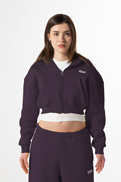 Flaw Wear Flaw Embroidered Purple Zip Crop