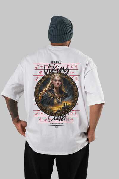 Ankhises تي شيرت Viking Mythology 1 مطبوع من الخلف باللون الأبيض كبير الحجم ل...