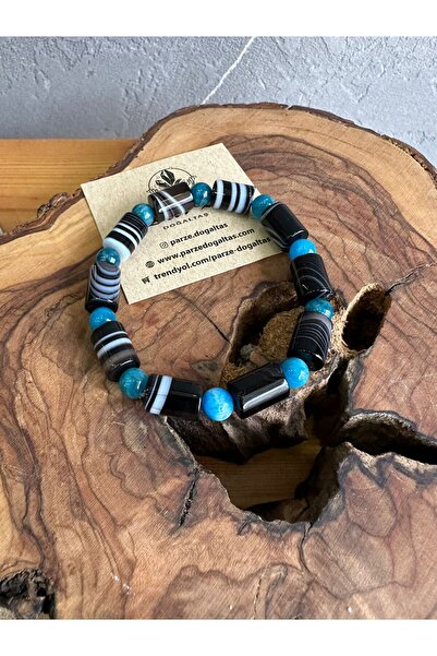 parze doğaltaş Black Agate and Apatite Natural Stone Design Bracelet