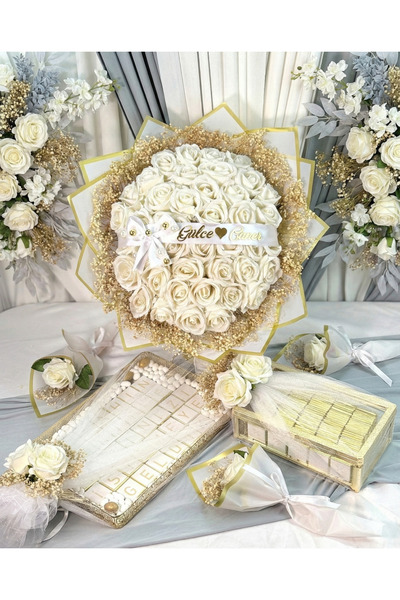 Cyz Home 41’li Kız İsteme Çiçeği ve 150 Adet Söz Çikolatası, Nişan Çikolatası...