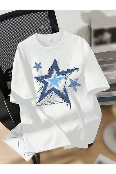 EFFRENATU تي شيرت نسائي مطبوع عليه نص - رقبة دائرية، أكمام قصيرة، كاجوال