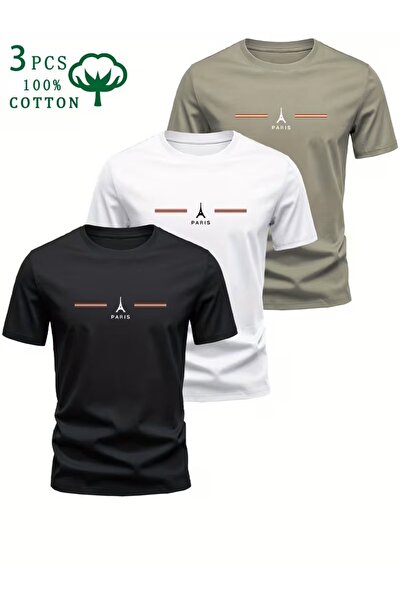 PAVRO تي شيرت مطبوع عليه رمز باريس متعدد الأحجام للجنسين