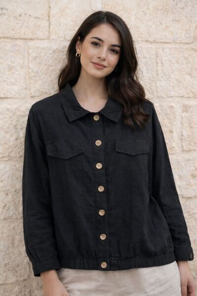 AGORATEKSTİL Women's 100% Cotton Fabric Shirt with Cuffed Sleeves