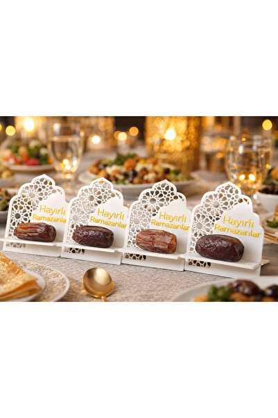 SteraDesign 4’lü Ramazan Hurma Standı Seti–Hayırlı Ramazanlar Gold Yazılı Dek...