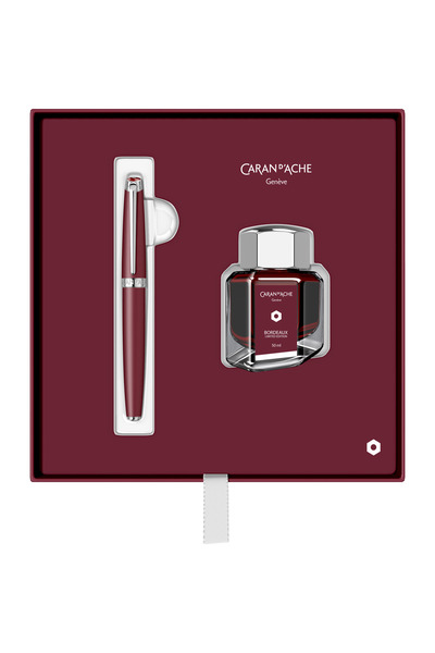 Caran d'Ache Set stilou cu peniță Bordeaux Matte SRT cu cerneală