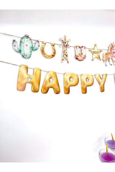 Flu Party لافتة بتصميم الفتاة الكاوبوي مع عبارة "عيد ميلاد سعيد"