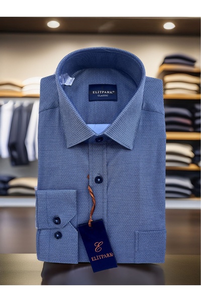 elitpark Nokta Desenli Pamuklu Cepli Füme Erkek Gömlek