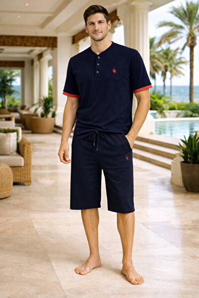 YUYİ Polo Republi̇ca 95% Cotton Buttoned Collar Short Sleeves Men's Capri Set...