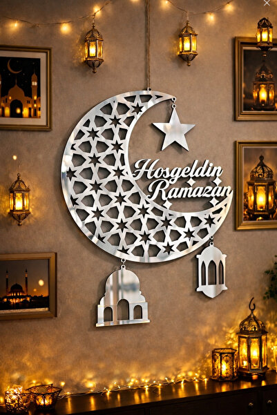 ay reklam Lüks Gold Plexi Hoşgeldin Ramazan Yazılı Dekoratif Akrilik Duvar Pa...