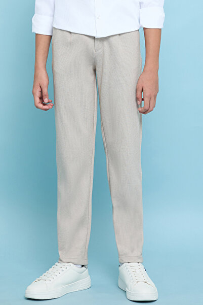 R&B Boy'S Beige Solid Pants With Button Closure