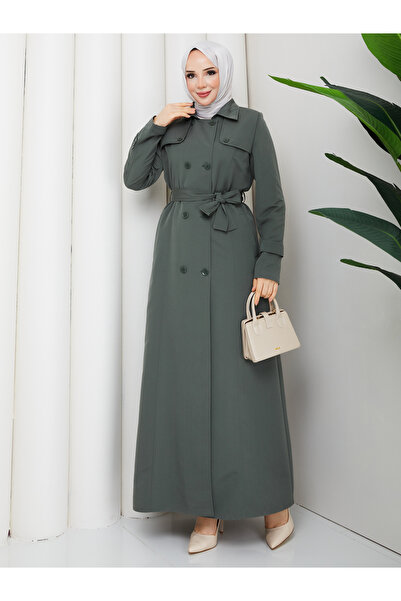 Moda İncir Water-Repellent Double-Breasted Full-Length Buttoned Trench Coat