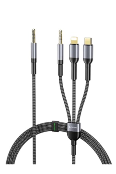 Bavin H-3.5-AUX58 3 In 1 Hi-Fi Braided Audio Cable For 3.5mm, iPhone & Type-C