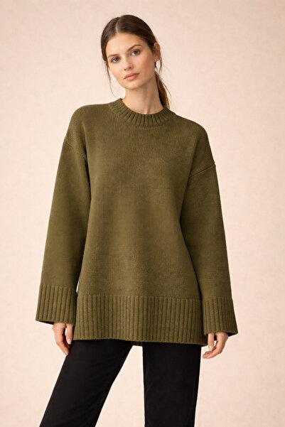 FERHEL Crew Neck Shirt Detailed Knitwear Sweater Oversize Comfortable Fit Cas...