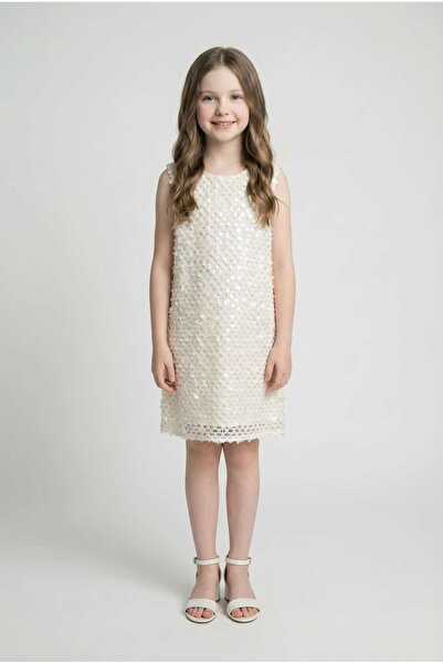 SIRRI Girl's Stylish Sequined Dress Salmon/Ecru 2-9 Years