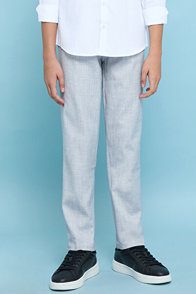 R&B Boy'S Grey Solid Pants With Button Closure