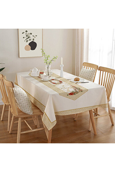 Burkan Kumaşçılık Geomertik Desenli Kendinden Çiçek Runnerli Dertsiz Masa Örtüsü