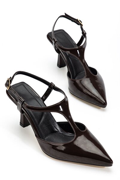 Hayalimdeki Ayakkabı Pantofi de damă Lorea, din piele lacuită, maro amar, cu ...