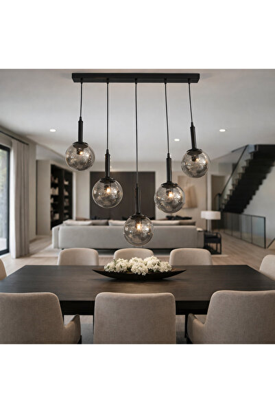 TREND KAFKAS Linea 5’li Sıralı Füme Cam Sarkıt Avize